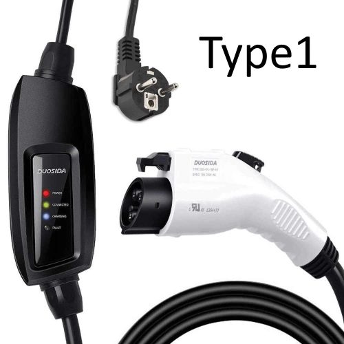 EV Charging Cable Type 1 EVSE, 1×16 A, 5 m, DUOSIDA 