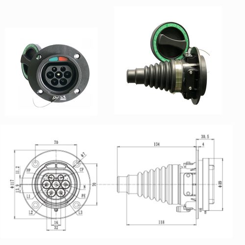socket Type 2 (IEC-62196), AC, 3 phase 32 A, car side