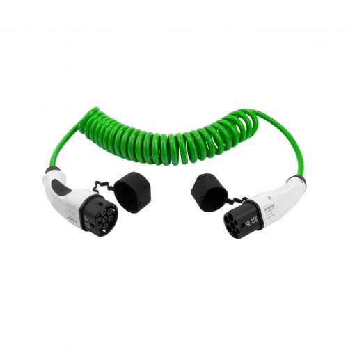 elektromos autó töltőkábel - Type 2 / Type 2, 16 A, 5 m fekete spirál kábel, DUOSIDA