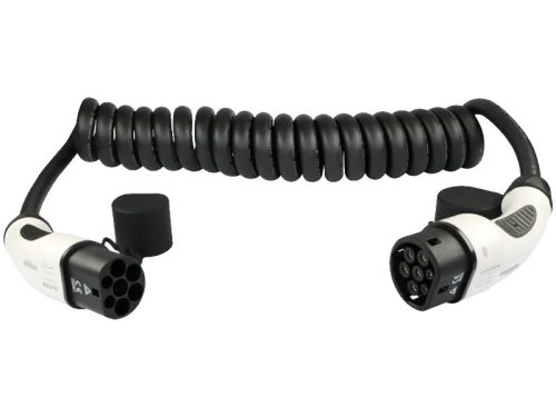 elektromos autó töltőkábel - Type 2 / Type 2, 32 A, 5 m fekete spirál kábel, DUOSIDA