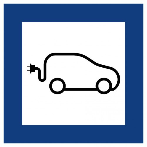 Elektromos autó töltőhely "KRESZ" tábla, 60×60 cm és bilincs szett